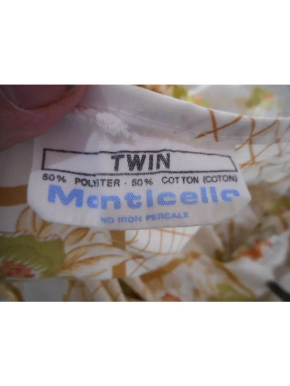 Vintage Monticello Twin 50/50 cotton/polyester tan floral trellis flat sheet